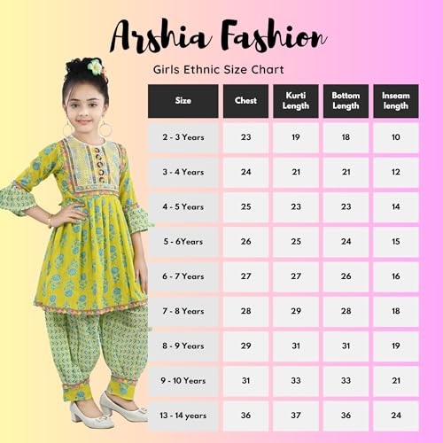 Arshia Fashions Girls Ethnic Wear Salwar Suit Set | Girls Kurti and Dhoti Pant Set