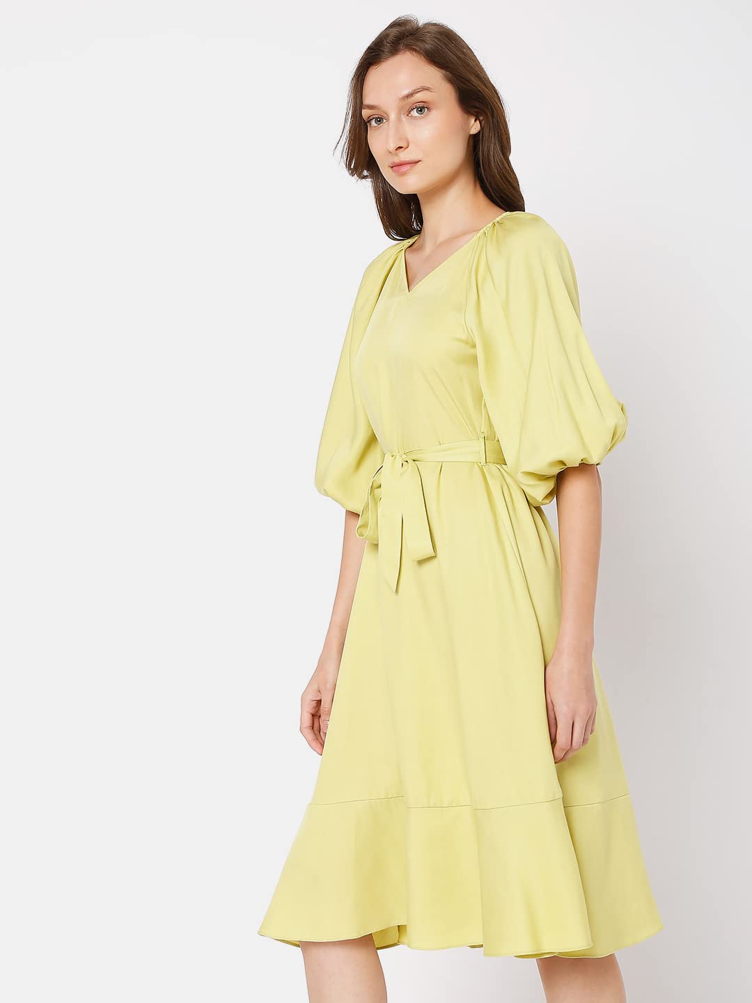 Vero Moda Women's Rayon A-Line Knee-Length Dress (118273202- Celery_M) Green