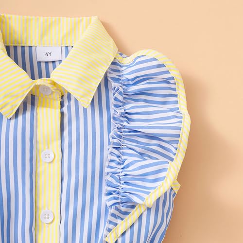 Hopscotch Girls Ruffled Sleeves Blue Stripped Casual Dress (4-5 Years)
