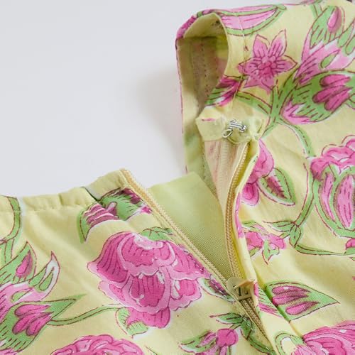 Hopscotch Girls Yellow Full Sleeves Lace Embellished Floral Cotton Dress for Age (5-6 Years)