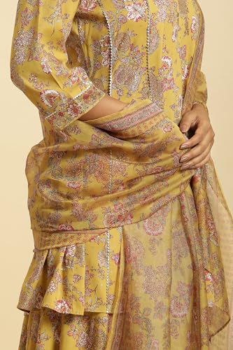 W for Woman Yellow Floral Printed Short Flared Kurta, Sharara and Dupatta Set_24AUWS19717-121051_S