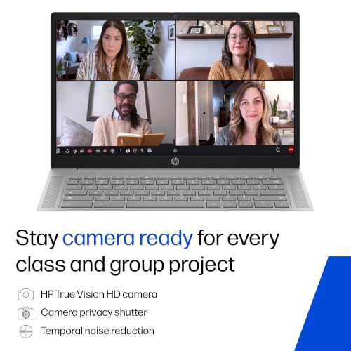 HP Chromebook 14, MediaTek Kompanio 540 (4GB LPDDR5, 128GB UFS) HD, Touch, Anti-Glare, Micro-Edge, 14''/35.6cm, ChromeOS, 100GB Google One(1yr),Modern gray,1.35kg, nm0006MU, HD Camera w/shutter Laptop