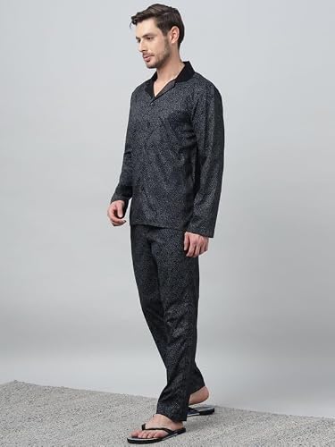 Hancock Men Cotton Printed Night Suit Black Size M