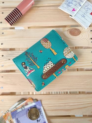 Funk For Hire Teal Graphic Printed Leatherette Card Holder Wallet – Unisex, 6 Card Slots, Coin Pouch, Compact Bifold Design, Lightweight, Made in India