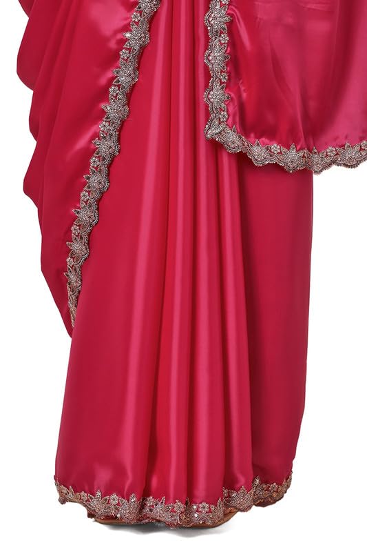 Soch Womens Fuchsia Zardosi Lace Border Organza Saree