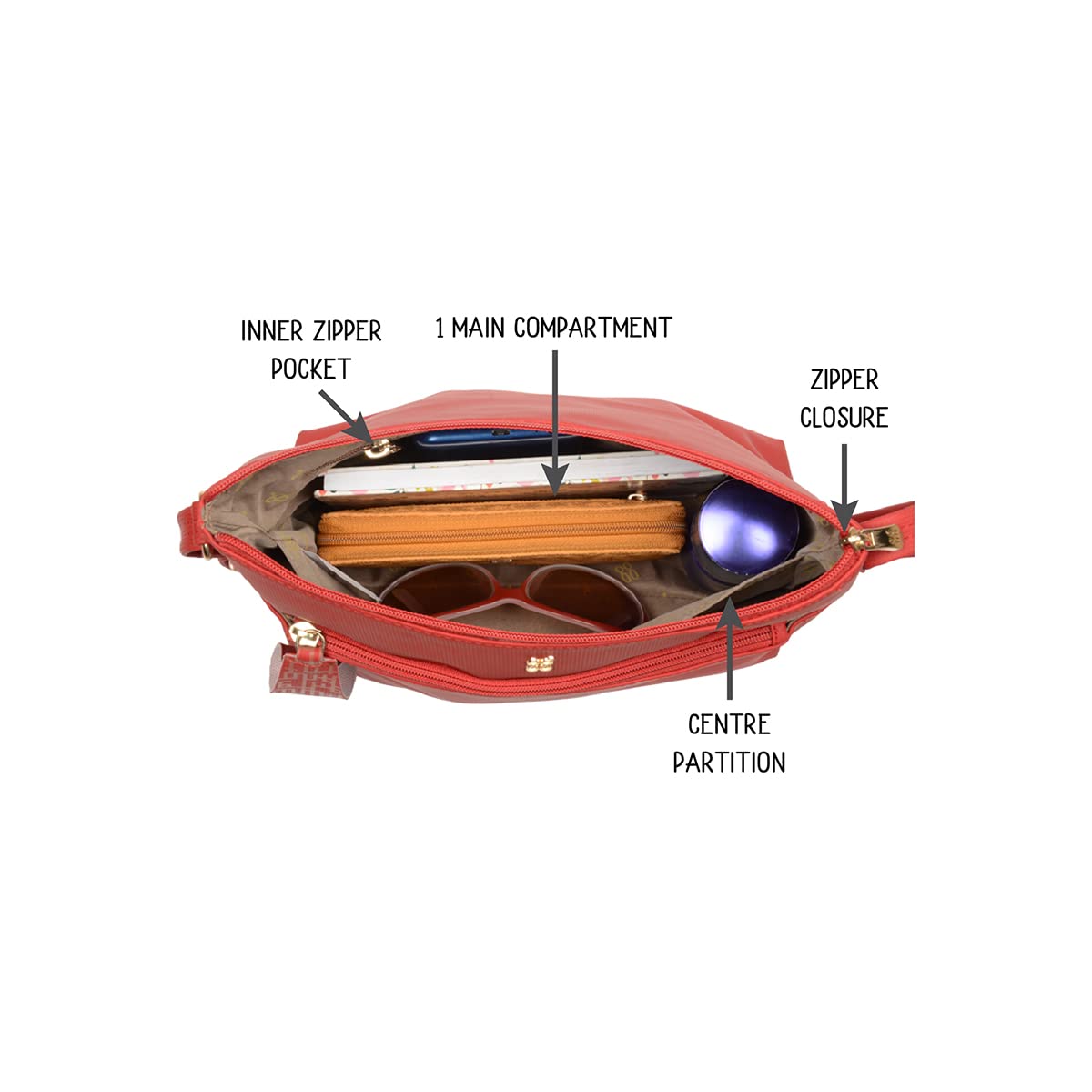 Baggit Women Red Hobo Sling Bag Small Size | Ladies Stylish Casual Cross Body Purse Handbag