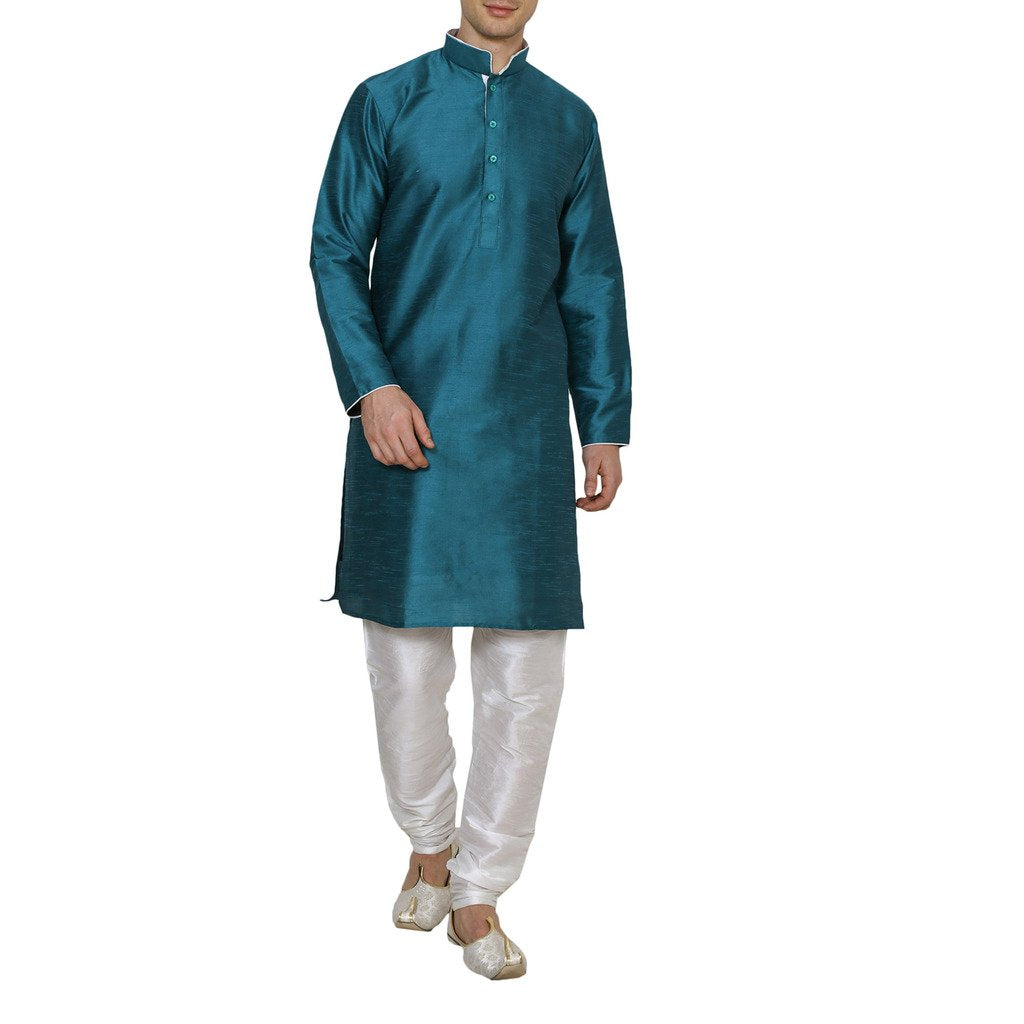 Royal Kurta Silk Blend Kurta Pyjama Green