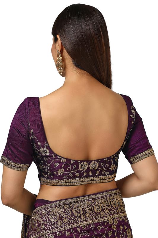 Soch Womens Wine Tussar Embroidered Saree With Tassels