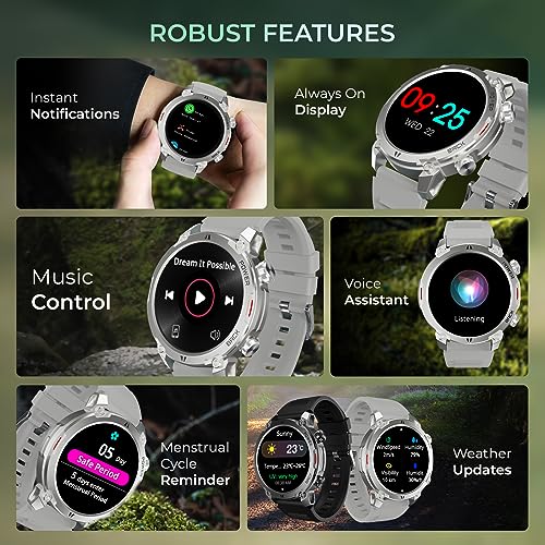 beatXP Terra 1.36” HD Display Bluetooth Calling Rugged Smart Watch, Metal Body, Functional Crown, 366 * 366px, 500 nits, 60Hz Refresh Rate, Always On Display (Iced Silver)