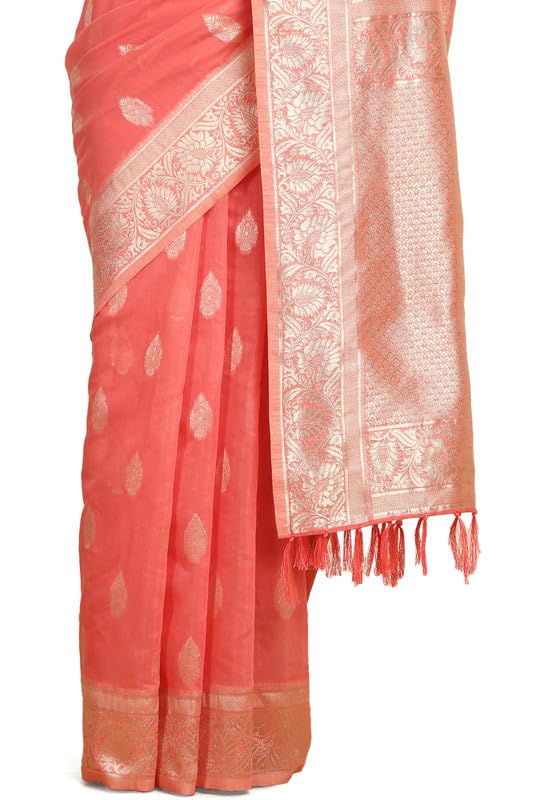 Soch Womens Pink Tussar Zari Woven Saree