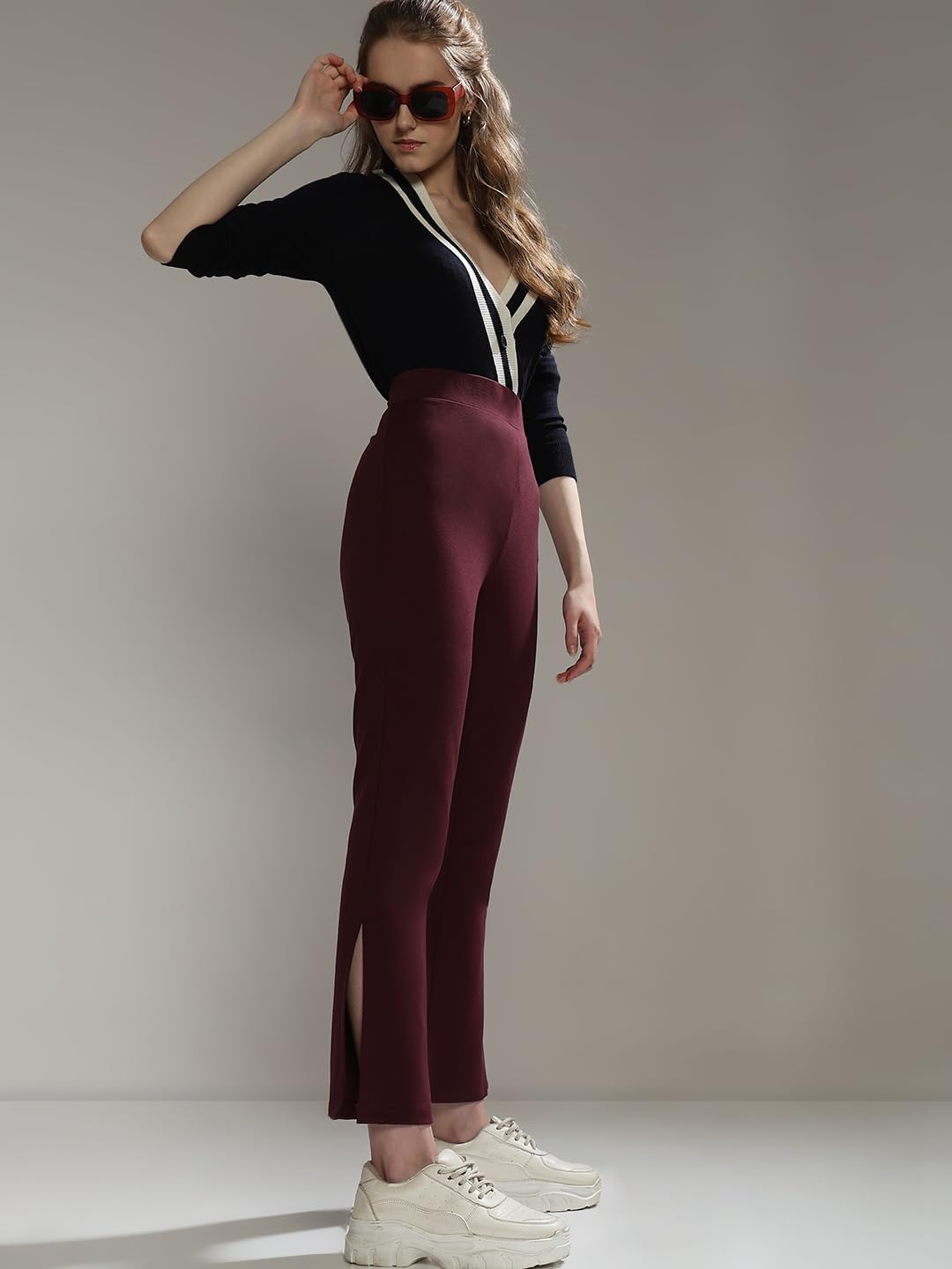 VERO MODA Women Solid Purple Rayon Bootcut High Rise Pants