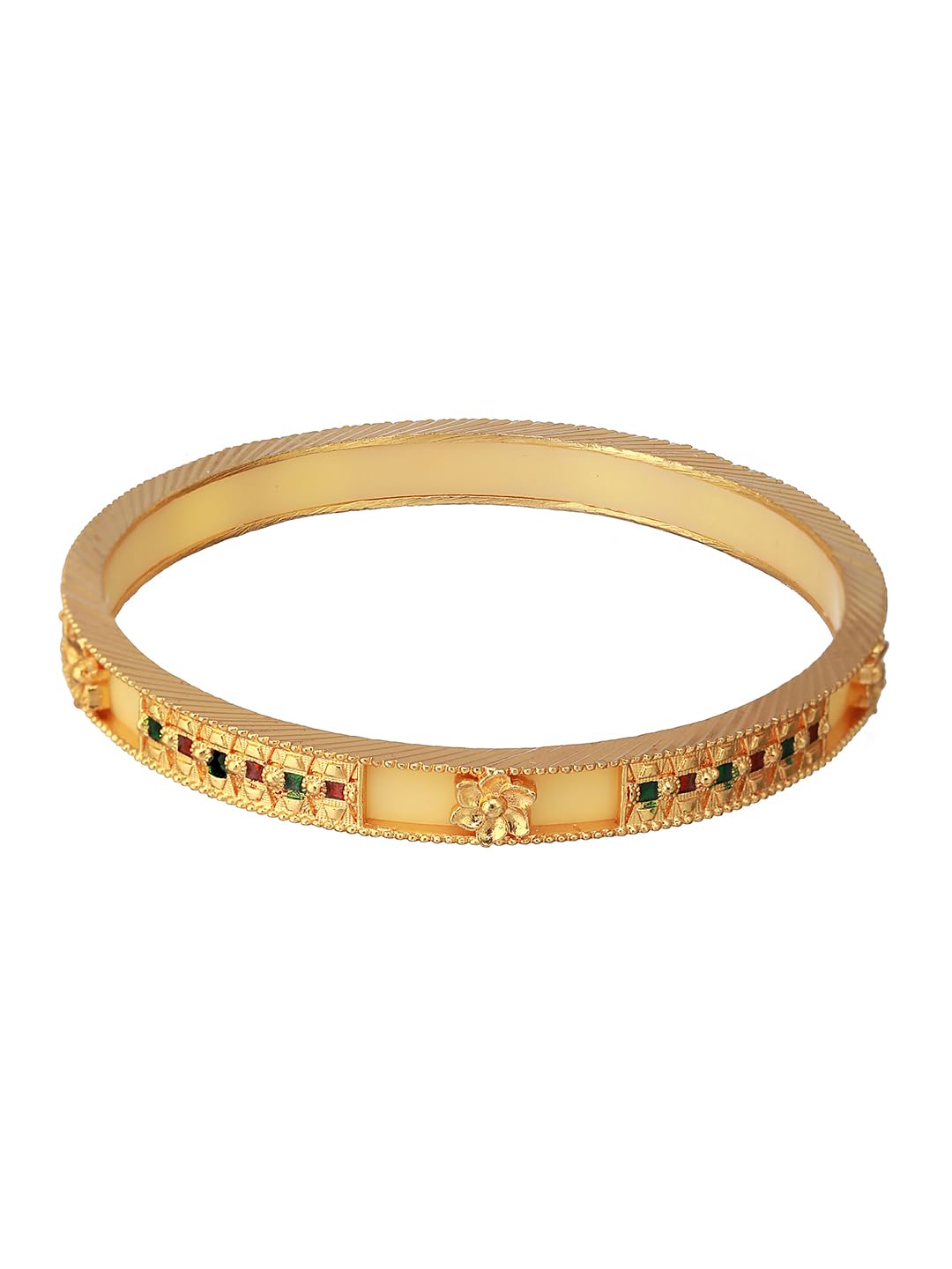Priyaasi Yellow Multicolor Stone-Studded Geometric GoldPlated Bangle Set of 2