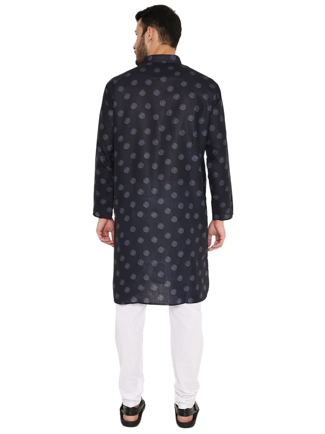 LUCKWIN Linen Regular Fit, Mandarin Collar, Printed Kurta Pyjama Set in Blue for Men [LWKP160-44-2023]