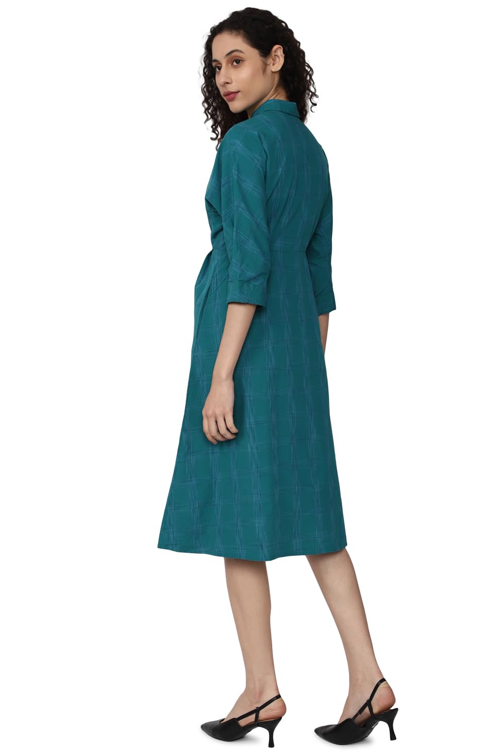 Van Heusen Women's Cotton Asymmetrical Knee-Length Dress (VWDRURGPO14685_Blue