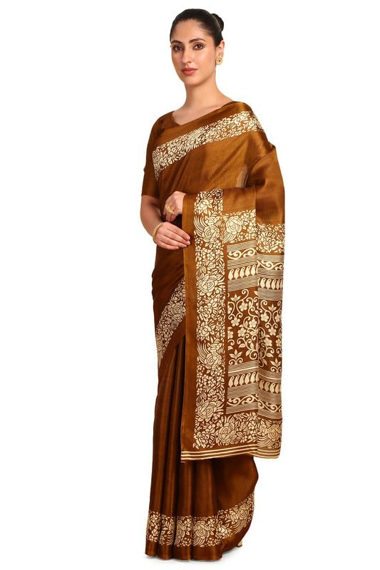 Soch Womens Gold Art Silk Floral Print Saree