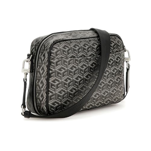 GUESS Men Grey Printed Crossbody Bag with Zip Closure