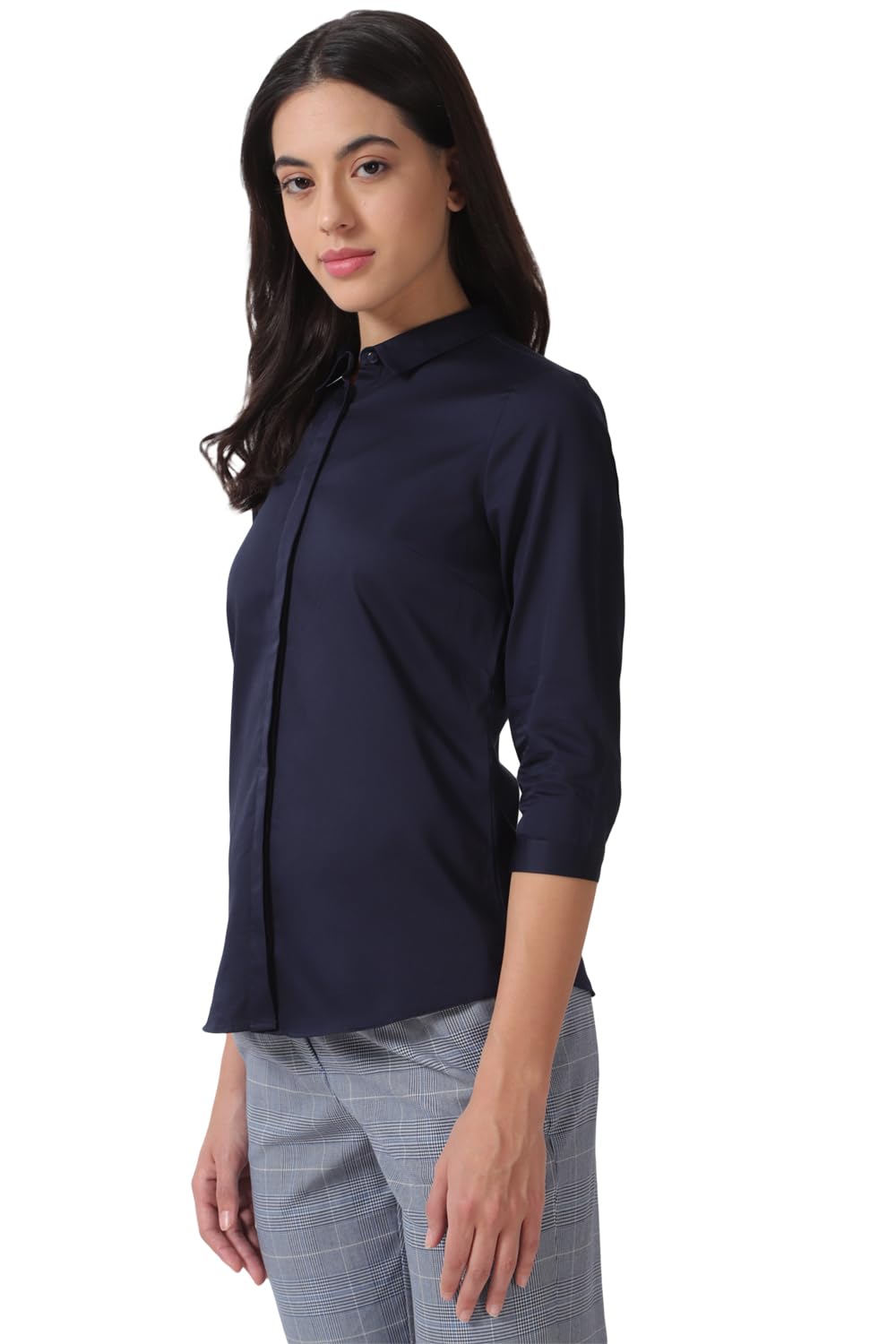 Van Heusen Women's Regular Fit Solid 3/4 Sleeve Cotton Rich Formal Shirt