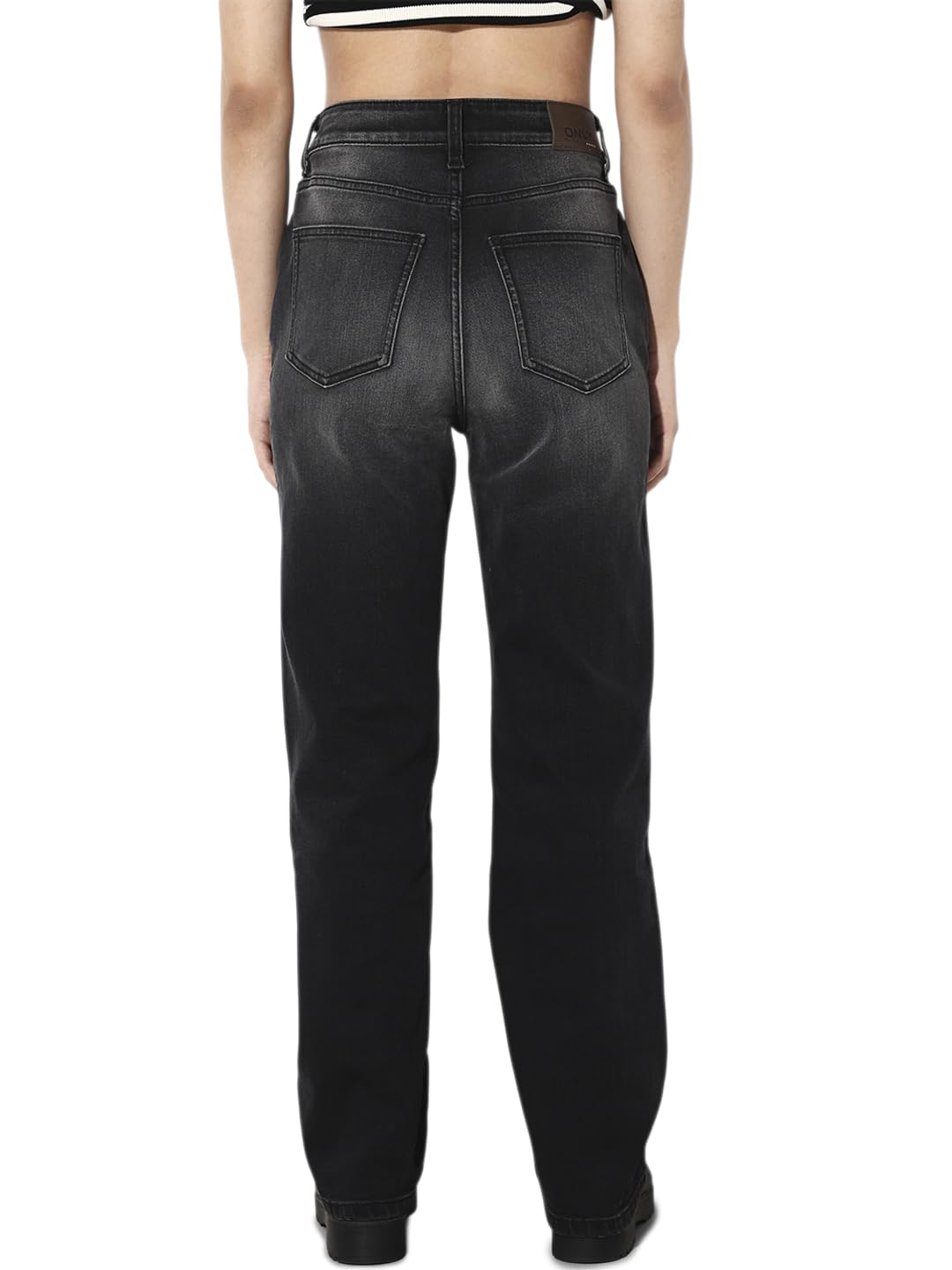ONLY Women's Solid Straight Fit High-Rise Black Jeans