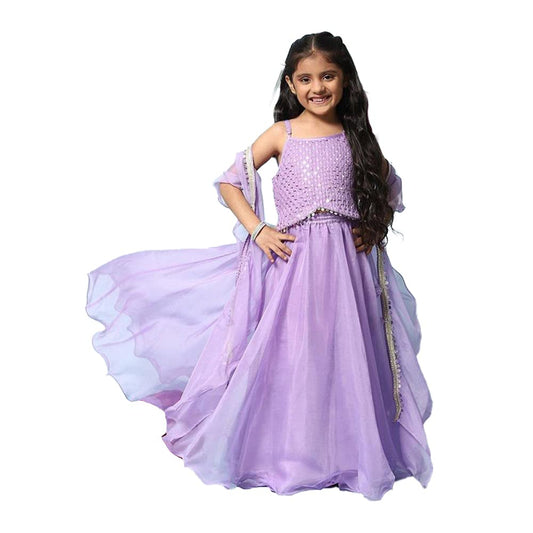 BIBA Girls Polyester Lehenga Set Readymade Purple 3