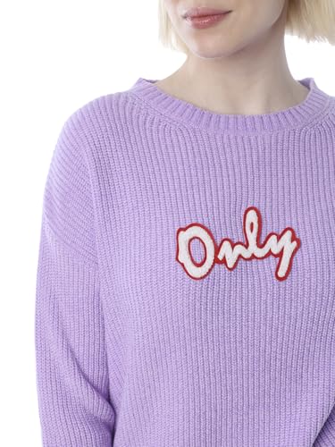 ONLY Women's Typography Regular Fit Lavender Sweater