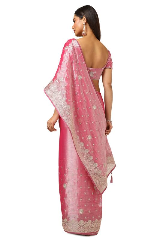 Soch Womens Onion Pink Organza Embroidered Saree With Stone Work