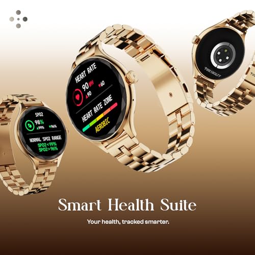 Fire-Boltt Phoenix Aura Women Smart Watch with 1.26” Diamond-Cut HD Display, Rotating Crown, Wireless Charging, Bluetooth Calling, Voice Assistant, 120+ Sports Modes - Regal Gold