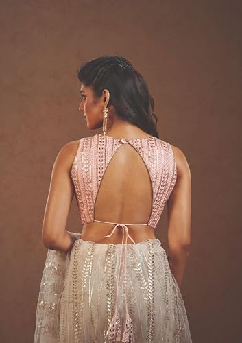 SALWAR STUDIO Peach Embroidered Readymade Blouse- Pack of 1.