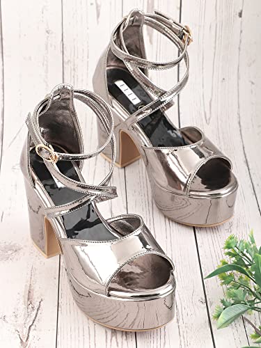 Elle Women's Heels Sandal, Grey, 5