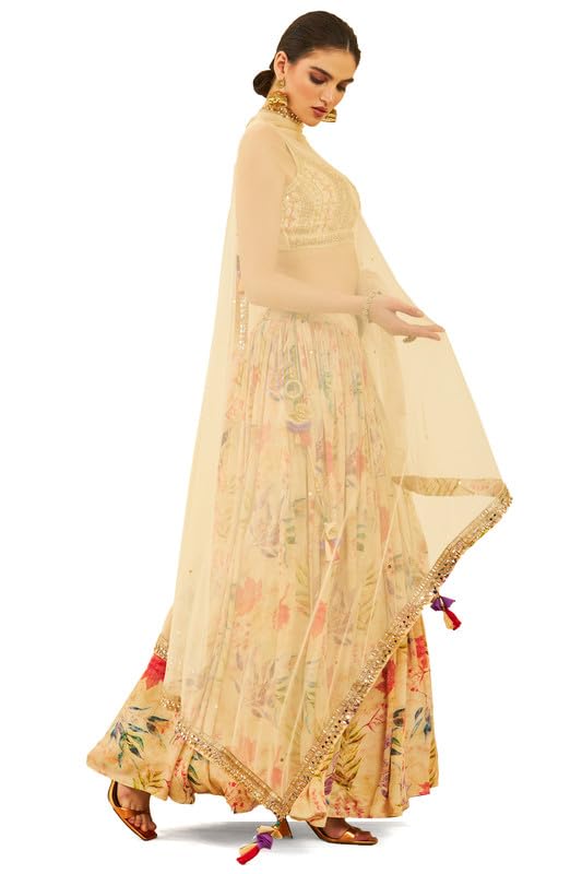 Soch Womens Beige Crepe Embellished lehenga Choli With Mirror Work