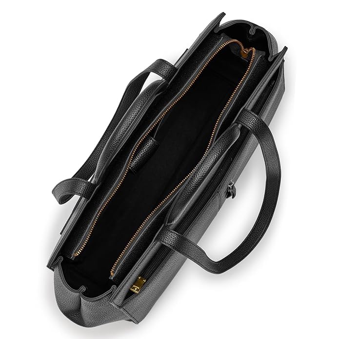 Miraggio Riana Structured Office Tote Bag For Women Fits Upto 14 Inche Laptop With Back Luggage Sleeve & Multiple Pockets | Office Shoulder Handbag For Women- Black (Black)