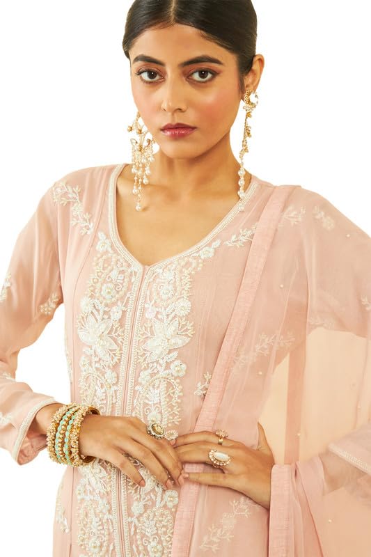 Soch Womens Blush Pink Georgette Floral and Paisley Pattern Beadwork Suit Set(OWS2CD2102A)