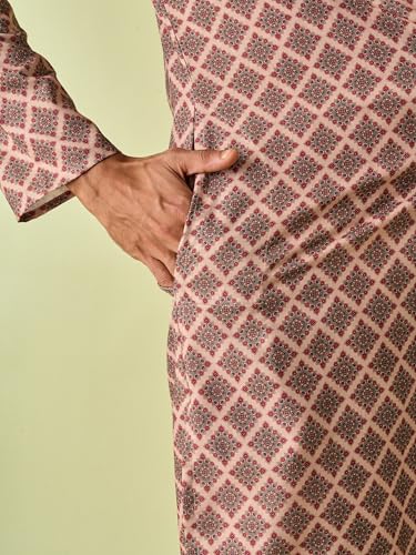 DIWAS BY MANYAVAR Men's Cotton Blend Diamond Printed Kurta Set (Beige,L)