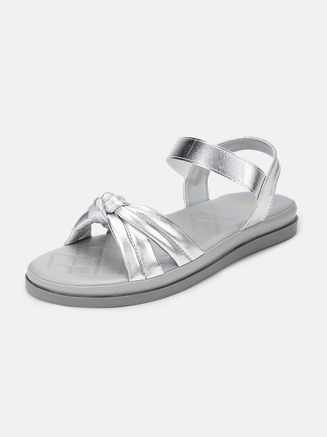 Marc Loire Women's Open Toe Double Strap Embellished Flats (Silver, 4)