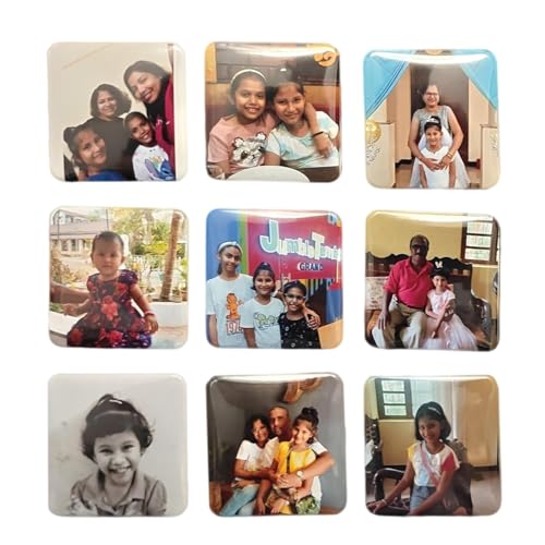 Customised Photo Fridge Magnet, Metallic, Personalised Frame, Thick and Durable, Gift for Birthday, Wedding, Corporate and Home Decor (9, 2x2, 3mm (Set of 9), Square)
