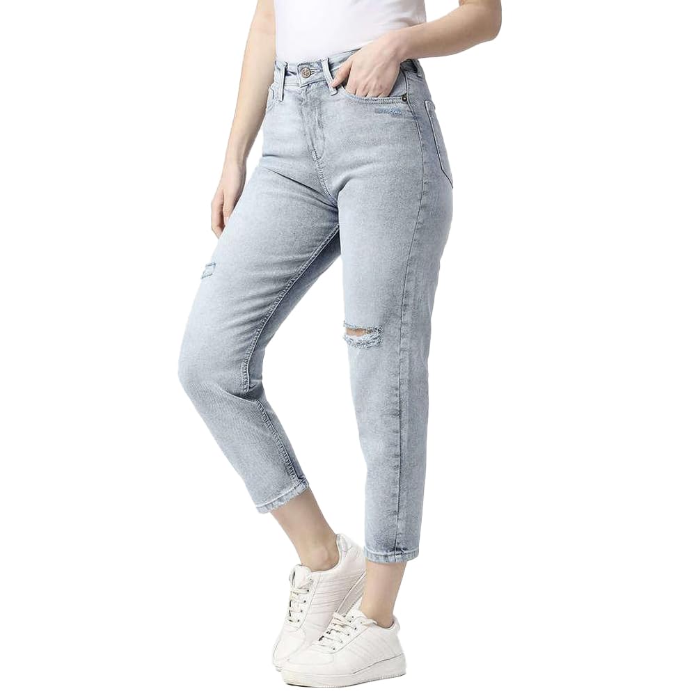 Pepe Jeans High Rise Cotton Tapered Fit Women's Jeans (BLUE, SIZE_32)