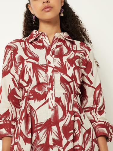 Max Women Printed Shirt Dress (Off White_S)