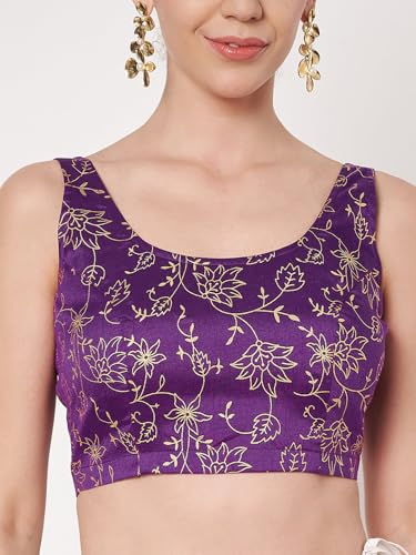 studio rasa Women's Chroma Floral Block Printed Blouse for Festive Wedding Party (TPWC62549S_Purple_Small)