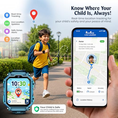 PunnkFunnk Kids Smart Watch with Dual Camara, 360° Rotating Design, HD Display, Video Calling, Chat, Rechargeable Battery & Adjustable Strap, Transparent Body for Boys & Girls - (Aqua Blue)