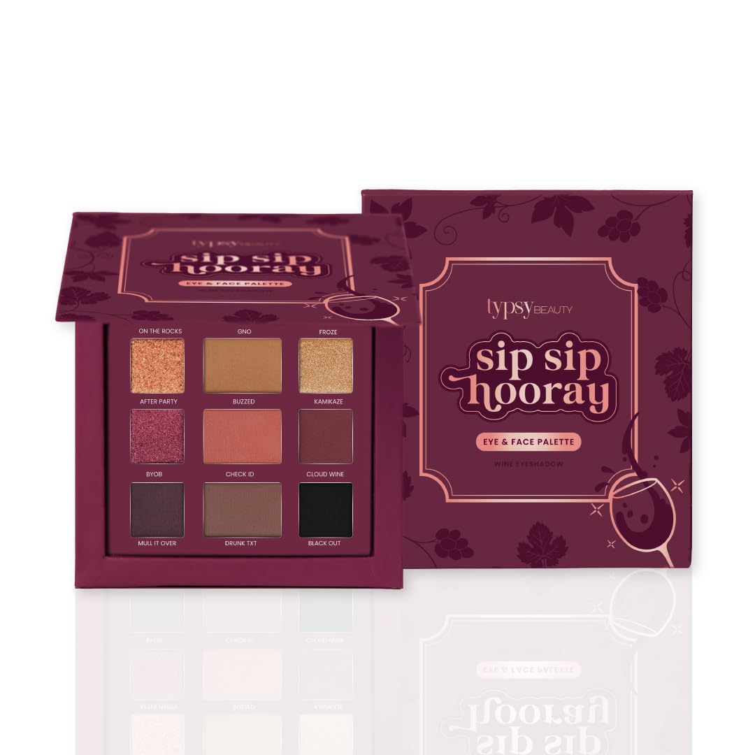 Typsy Beauty 12 Shades Sip Sip Hooray Wine Eyeshadow Palette I Highly Pigmented I Soft & Blendable Formula with Mattes, Mettalics & Foils I Bridal & Occasion Wear I Formulated In Italy I 24g