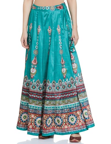 BIBA Polycotton Women Printed Flared Maxi Mix and Match(SKIRTS/T18782_Teal_L)
