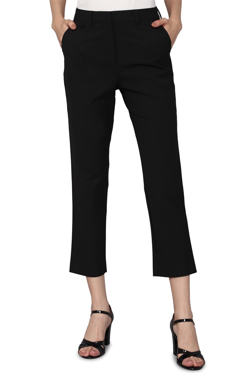 Buy Women Black Regular Fit Solid Business Casual Trousers Online - 218580  | Allen Solly