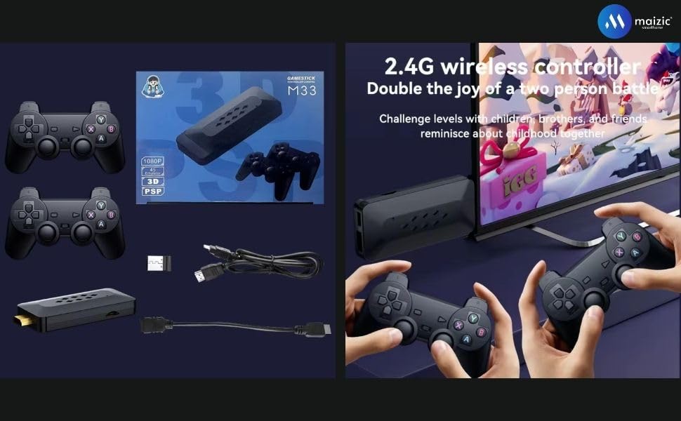 GPZ) Pro GameStick M33OG 37100+ Built-in Games Retro Classic 2D 3D HD | 2 WIRELESS GAMEPAD | PLUG & PLAY VIDEO GAME 64GB