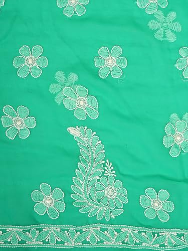 Ada Hand Embroidered Lucknowi Chikankari Georgette Dress Material Suit Piece with Dupatta for Women 01A780078 Sea Green