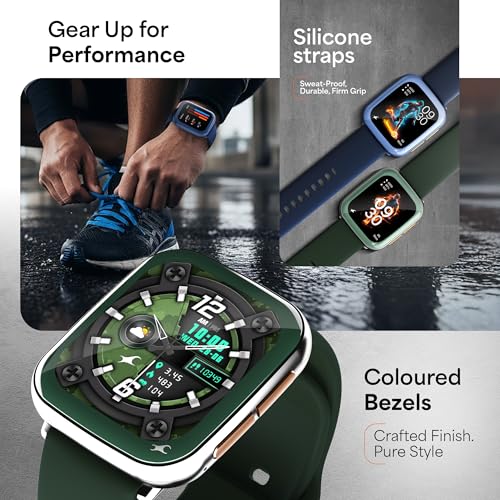 Fastrack Navstar 1.85" AMOLED Square Display Smart Watch with GPS, Offline Voice Command, AI Enabled, 100+ Sports Mode, BT Calling, IP68 Water Resistant Upto 5 Days Battery Life -Forest Green