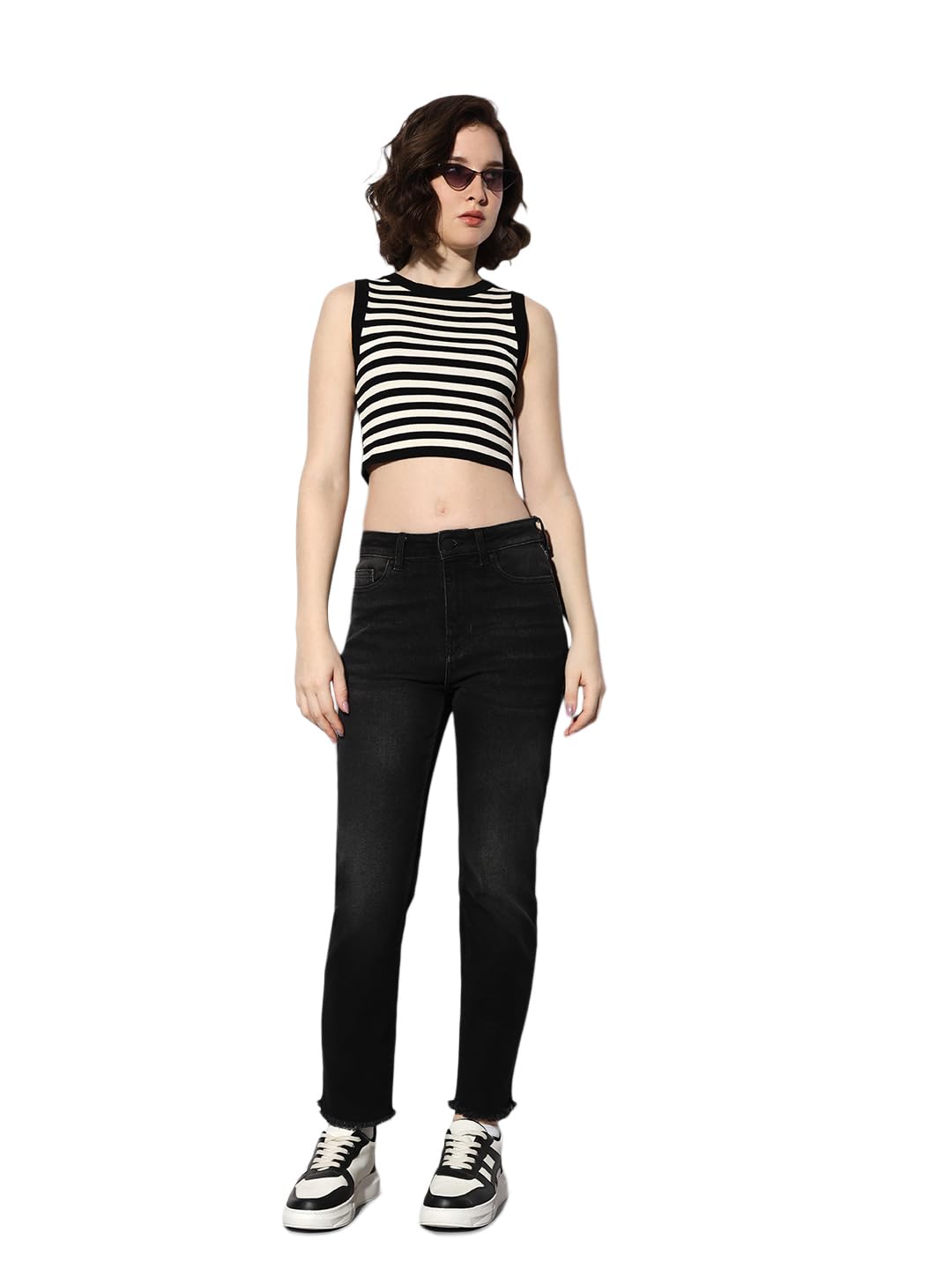 ONLY Women Cotton Blend Stretchable Mid-Rise Slim Fit Black Jeans