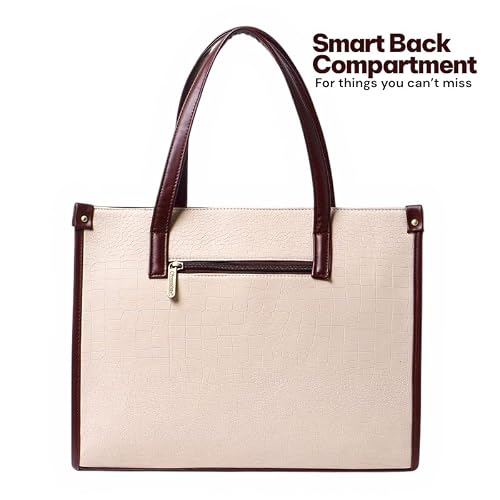 Pramadaa Pure Luxury Classic Madona Work Tote bags for women office use | hand bags for women's stylish | bags for women latest | Laptop Office Shoulder Handbag. (Walnut Beige)