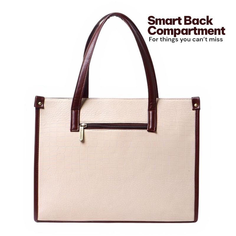 Pramadaa Pure Luxury Classic Madona Work Tote bags for women office use | hand bags for women's stylish | bags for women latest | Laptop Office Shoulder Handbag. (Walnut Beige)