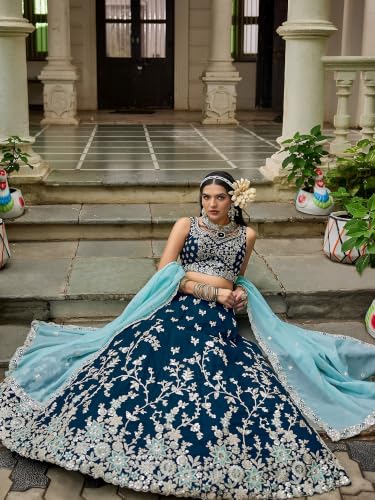 Zeel Clothing Women's Zari Sequins Embroidered Work Rangoli Silk Lehenga Choli With Dupatta (5139-Blue-Women-Lehenga-Choli; Free size)