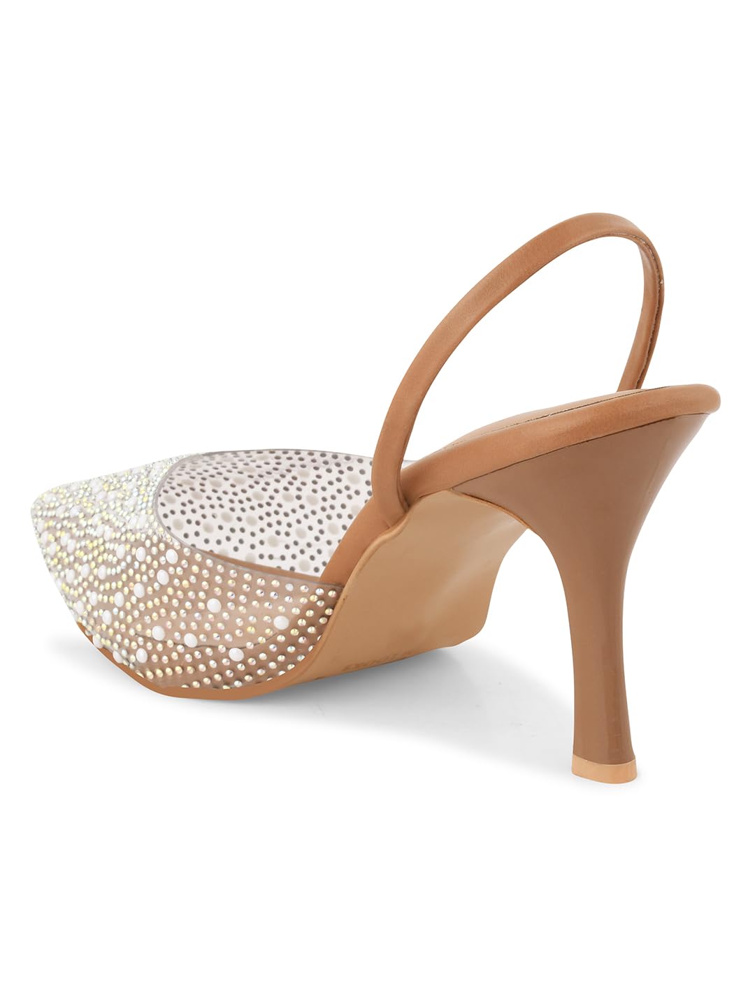 JM LOOKS Embellished & Sylish Kitten Heeled Sandal For Women & Girls | Women Fashion Sandals | (Tan, 38)