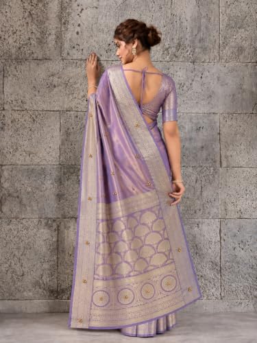 Kryone Ghungroo Saree for Women with Blouse Piece | Tissue Silk Ghungroo Work Saree | Ghungroo Wali Sari with Zari Border for Wedding, Reception, Sangeet, Engagement & Festive Occasions